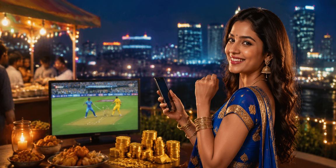 Crowded night market scene with people enjoying 6e675 promotions and cricket betting in India