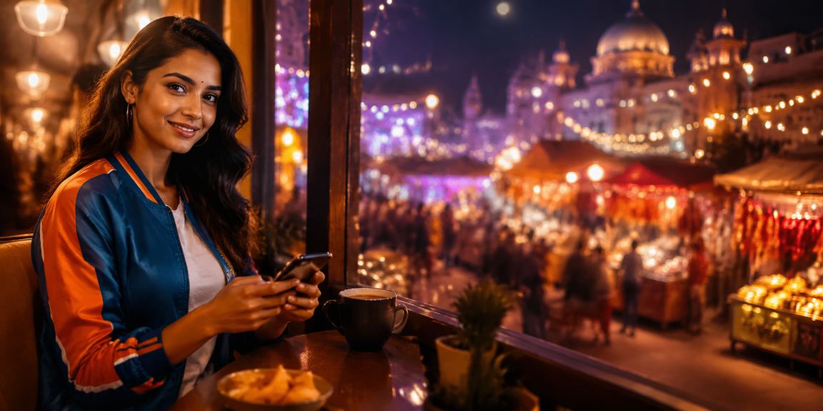 Night market crowd with cricket live scores in India