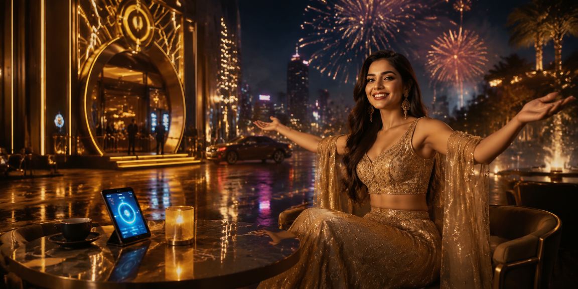 Mobile payment process in Mumbai with Bollywood background